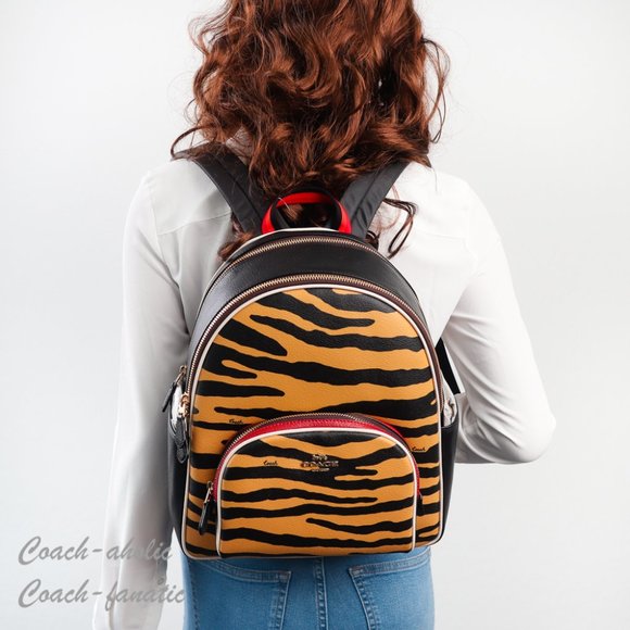 NWT Coach C6987 Court Backpack With Tiger Print in Honey/Black Multi - Picture 1 of 12